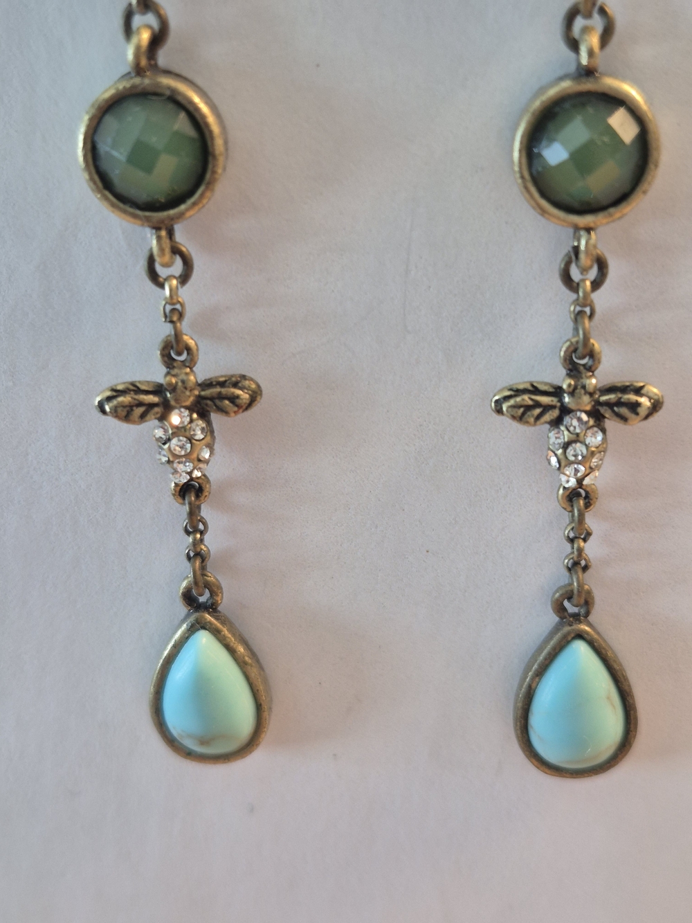 Fossil Turquoise Butterfly Bee Dangle Earrings - Picture 4 of 6